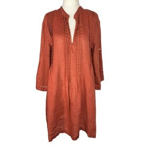 CP Shades Long Sleeve Longline Tunic Dress XS Burnt Orange Linen Top Blouse